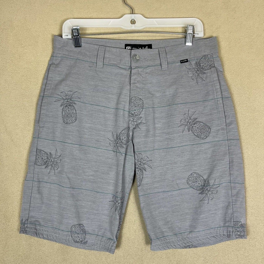 Travis Mathew Shorts Adult 32 Gray Pineapple Print Golf Golfing Lightweight Mens
